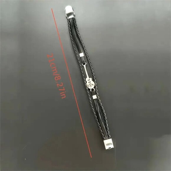 Leather Bracelet Guitar wrist Edgy Rock Bangle Stainless Black Stylish Music NEW - Picture 6 of 6
